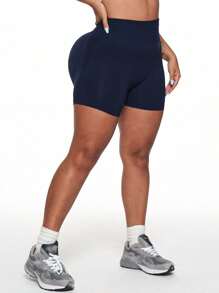 Rhythm Era 女士加大码高弹力无缝瑜伽短裤，休闲夏季海军蓝短裤 - 藏蓝色 - 查看 6