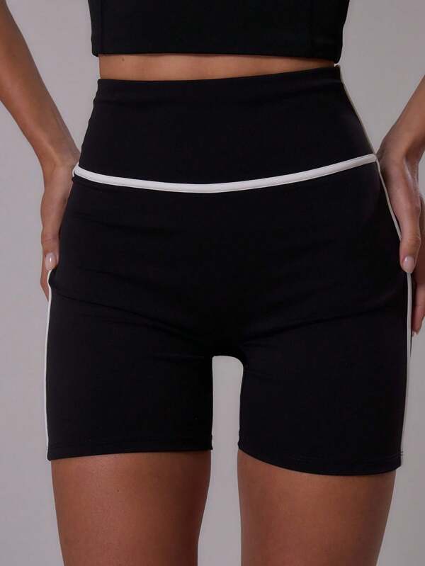 Musera Sport Pantaloni scurți sport cu talie înaltă, cu bordură contrastantă, mulați, pentru antrenament la sală, vară, padel club