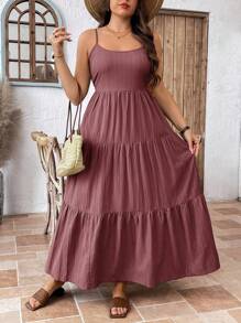 SHEIN LUNE Váy dự tiệc cưới không tay hở lưng có thể điều chỉnh cỡ lớn cho nữ, váy dự tiệc ngày giữa hè, váy tốt nghiệp, váy dự tiệc cưới, trang phục dự tiệc cho nữ, trang phục đi biển cho nữ, váy dự tiệc lễ hội, váy sinh nhật cho nữ, vừa vặn thoải mái, phong cách giản dị, thư giãn, trang phục dự tiệc, phong cách nghỉ lễ, váy maxi xếp tầng boho bohemian, váy maxi thường ngày, váy maxi mùa hè, váy maxi nghỉ lễ, váy dài mùa hè, trang phục dự tiệc cho nữ - Gỗ đỏ - Xem 1