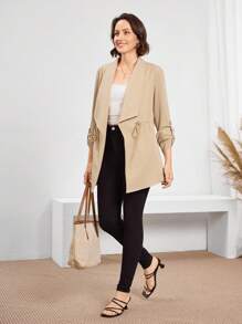 Miaspire Women's Casual Everyday Coat Autumn And Winter Casual Outing Occasions Lapel Waist Drawstring Ladies Modest Coat Autumn And Winter Teacher For Women Winter Country Airport - Apricot - View 4