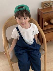 Hapijoa Toddler Boys Loose Pattern T-Shirt And Denim Bib Pants 2pcs Set, Fall Outfit - Multicolor - View 3