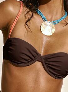 Musera Resort 对比扭纹带钢圈比基尼上衣套装上衣仅限海滩泳装度假夏季假日可爱性感伊比沙岛优雅