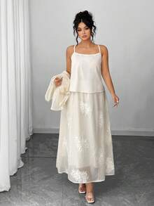 Elenzga 3 件套：中国风刺绣大码休闲短款上衣和裙子大码裙子套装大码女装 2 件白色套装大码刺绣裙子套装大码刺绣套装