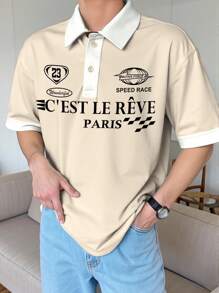 Tween Boy Classic Casual Chic Text Graphic Polo Shirt With Collar, Suitable For Spring/Summer - Multicolor - View 1