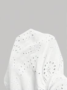 SHEIN MOD Plus Size Women Embroidered White Maxi Dress 2 Pieces Set, Multi-Layered Ruffle Hem, Suitable For Dates, Holidays, Picnics, Beaches, Comfortable, White Skirt And Top Set, White Eyelet Skirt And Top Set, White Two Piece Dress, White Eyelet Two Piece Dress, White Summer Outfit - White - View 7