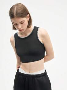 Gameset SHEIN Sport 女式圆领罗纹休闲健身运动背心 - 黑色 - 查看 3