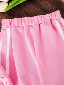 Conjunto deportivo casual de 2 piezas para niñas con sudadera con capucha rosa y decoración de lazo 3D, y pantalones, adecuado para actividades al aire libre, deportes de ocio y uso diario