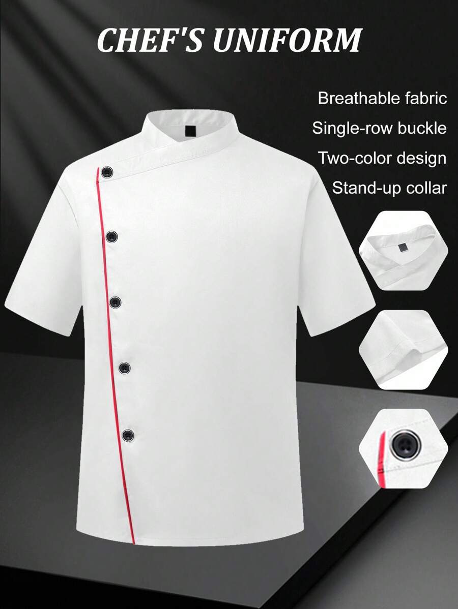 Manfinity Homme Camicia corta a manica corta da chef uomo con collo alla coreana e chiusura monopetto