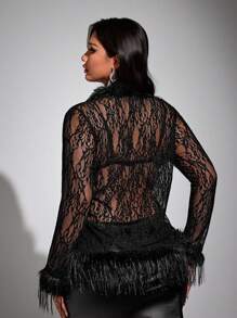 Viva Relle Plus Size Women Lace Patchwork Cardigan + Mini Skirt Sexy Elegant Fashion 2pcs Set Fall Cloth For Women - Black - View 6