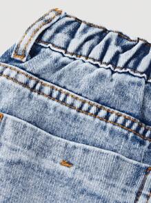 SHEIN 青春期女孩夏季 Y2K 休闲波西米亚风不对称纽扣蓝色牛仔短裙，适合女孩夏季度假和日常街头服饰，女孩返校服装，青春期女孩牛仔裙，青春期女孩牛仔短裤，Y2K 牛仔裙 - 淺色水洗藍 - 查看 4