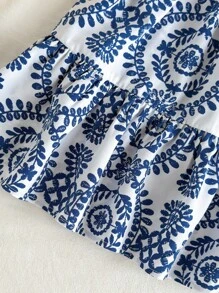 SHEIN Young Girl Adorable Floral Print Ruffle Hem Vacation Dress, Summer Blue And White Dress Girls Blue White Dresses Tween Girls Sundress Girls Summer Dress Sleeveless Aline Dress Girls