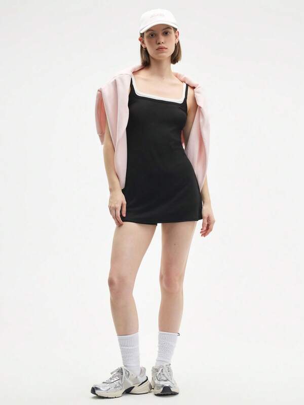 Easify SHEIN Sport Women's Knitted Contrast Color Camisole Dress Activewear