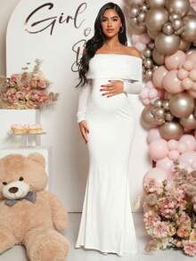 Loomaby 孕妇婴儿送礼会优雅露肩连衣裙