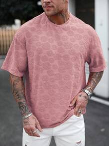 Manfinity Homme Men's Plain Textured Jersey Crew Neck Short Sleeve T-Shirt - Dusty Pink - View 5