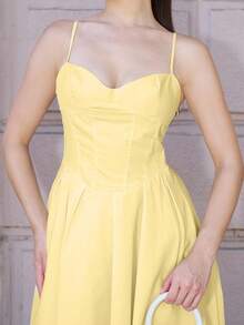 Andrea Bello Vestido camisero de color liso y elegante que estrecha la cintura de la mujer - Amarillo - Ver 3