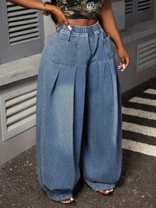 Slaydiva Quần Jeans/Quần ống rộng ống loe cỡ lớn - Màu xanh lam - Xem 3