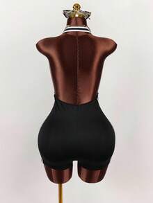 Amplova Color-Block Halter Backless Jumpsuit Jumpsuit For Summer - Black and White - View 8