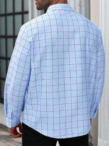 Manfinity Mode Men Plus Size Plaid Long Sleeve Single-Breasted Casual Commuter Shirt, Fall