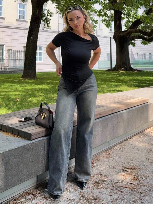 Jeta Ari Vaqueros rectos de cintura media con lavado informal y retro