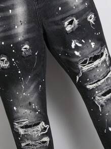 Manfinity LEGND Vaqueros de mezclilla negros informales y desgastados de moda para hombre en verano
