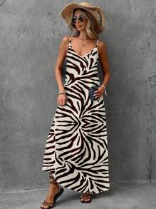 EMERY ROSE Women's Elastic Knit Casual Zebra Print Pattern Sleeveless Holiday Long Dress, Comfortable & Suitable For Summer Suitable For Going Out - Multicolor - View 4