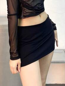 Dazy Tall 女士低腰短款修身休闲迷你裙 - 黑色 - 查看 3
