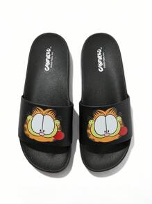 GARFIELD | SHEIN Cute & Fun Cartoon Cat PVC Slip-On Slippers, Suitable For Indoor/Outdoor Wear, Unisex - Black - View 6