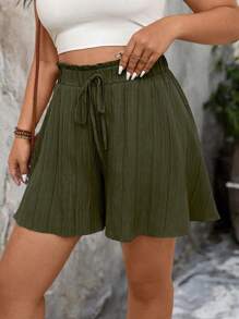 EMERY ROSE Plus Size Women Textured Fabric Casual Loose Solid Color Shorts - Army Green - View 6