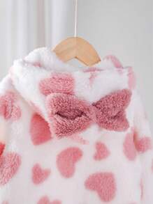 SHEIN Cute Casual Zip-Up Hooded Fluffy Long Sleeve Baby Girls Jacket,In Fall/Winter - Pink - View 3