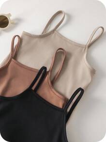 SHEIN Conjunto de 3 piezas de ropa de verano para bebé niña, incluye un lindo y sencillo mameluco de unicolor con tirantes elásticos - Multicolor - Ver 6