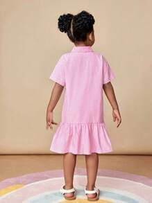 CutesyCutie Young Girl Fitted Woven Striped Strawberry Print Polo Collar Dress Pink Striped Dress Strawberry Dress Pink Girls Dress Pink Summer Dress Casual Dress Pink Dress Casual Girls Pink Collared Dress Back To School Girls Pink Dress Pink Dress, Young Girl Fall Clothes - Blue and White - View 2