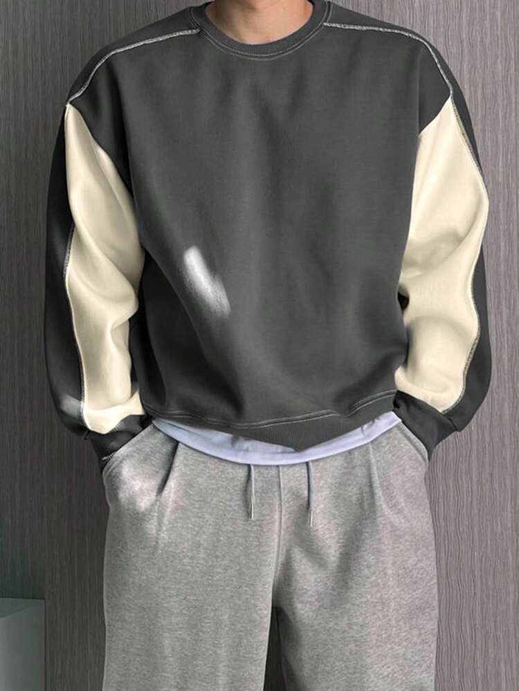 Men Colorblock Pullover Sweatshirt For Autumn