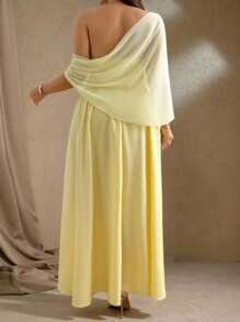 Roveilla 大码女式优雅纯色半透明雪纺露背长裙，适合通勤、办公室、夏季、生日派对、商务宴会、休闲派对 - 黃色 - 查看 2