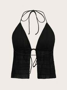 SHEIN ICON Top halter con espalda descubierta, abertura lateral y malla con efecto Y2K - Negro - Ver 3