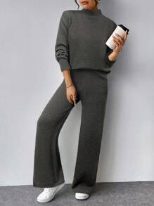 Firerie 2pcs Autumn/Winter Casual Women Loose Knit Sweater And High Waist Elastic Casual Pants Set, Comfortable And Fashionable For Middle-Aged