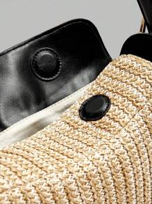 Ontre Bolso de hombro con patrón de esterilla de paja - Negro - Ver 6