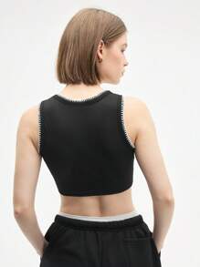 Gameset SHEIN Sport 女式圆领罗纹休闲健身运动背心 - 黑色 - 查看 2