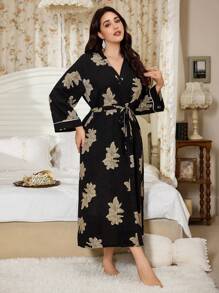 SHEIN Áo choàng tay dài in hoa cỡ lớn cho nữ, mùa thu, mùa đông - Nhiều màu - Xem 3