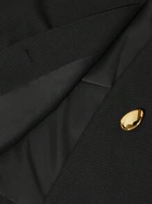 Aveloria Modichic 简约优雅设计通勤 V 领插肩袖腰部修饰白色纹理面料不对称下摆装饰纽扣女式夹克 - 黑色 - 查看 7