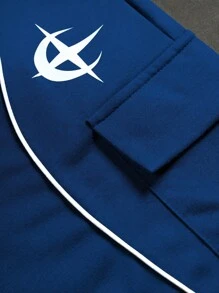 PAVTROS 男士休闲街头风格月亮和星星图案印花撞色插肩 T 恤和抽绳腰部翻盖口袋工装短裤套装，夏季 - 彩色 - 查看 6