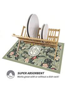 SHEIN 1pc Dark Green Leaf Printed Absorbent Mat, New Kitchen Counter Drying Pad, Dish Drying Mat - Dish Mat, Soft Diatomite Non-Slip Quick Dry Pad, Suitable For Kitchen Countertop, Coffee Maker, Espresso Machine Etc. - Dark Green - View 7