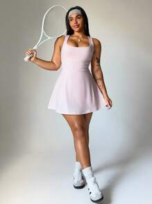 Easithlete 大码女式纯色露背无袖运动连衣裙