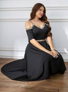 Ellevyn Robe d'été élégante minimaliste à épaules dénudées avec ruban en grande taille