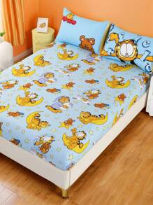 GARFIELD | SHEIN 1 tấm ga trải giường in hình hoạt hình, phù hợp với giường đơn/đôi/queen/king, mềm mại & thoáng khí, ấm áp - Nhiều màu - Xem 2