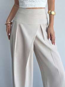 Firerie 女士新款简约优雅绿色中腰宽松直筒裤，百搭日常休闲装、通勤装、时尚装、夏季装、办公室装、海滩度假装 - 杏色 - 查看 7