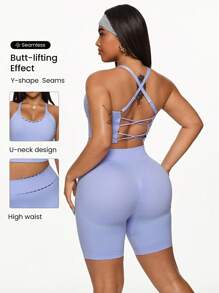 Rhythm Era Plus Size Women Criss-Cross Strap Sports Bra Vest And Shorts 2 Piece Set