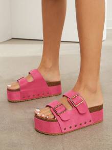 Hauture 女士时尚厚底粉色凉鞋万圣节圣诞节秋冬款 - 中紫紅色 - 查看 4