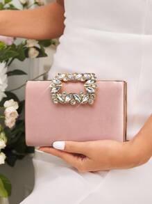 SHEIN Belle Women's Fashionable Exquisite Crystal Embellished Pink Evening Clutch - Baby Pink - View 1