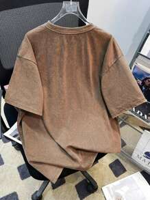 Manfinity Joysei 字母印花短袖图案 T 恤 - 咖啡棕 - 查看 3