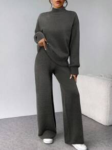 Firerie 2pcs Autumn/Winter Casual Women Loose Knit Sweater And High Waist Elastic Casual Pants Set, Comfortable And Fashionable For Middle-Aged